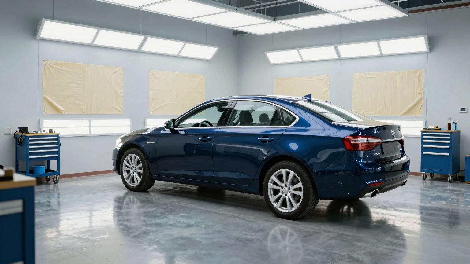 A freshly painted car in Kulavic's paint booth